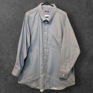 Ventura Custom Tailored Dress Shirt Blue Plaid Embroidered Mens XL XXL